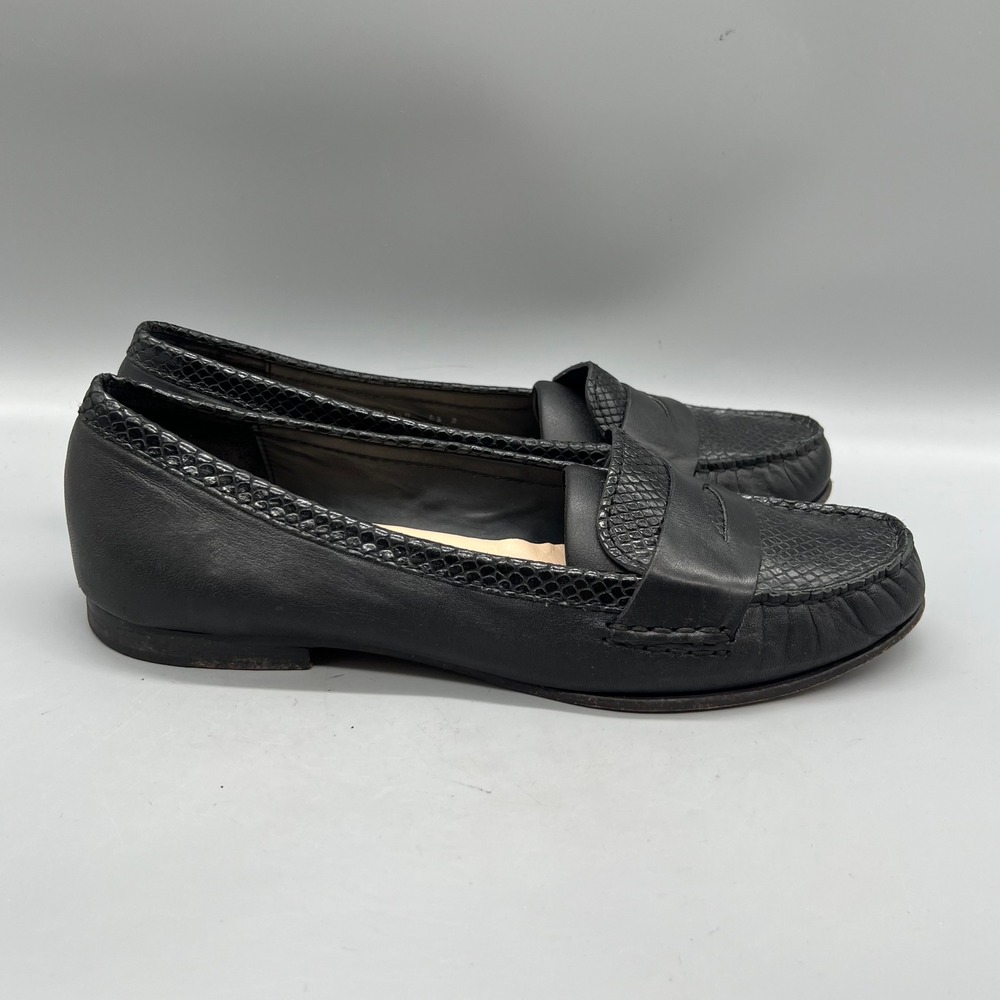 Cole Haan Loafers Womens 10.5 Black Leather Snakeskin Trim Vtg Air Penny Flats